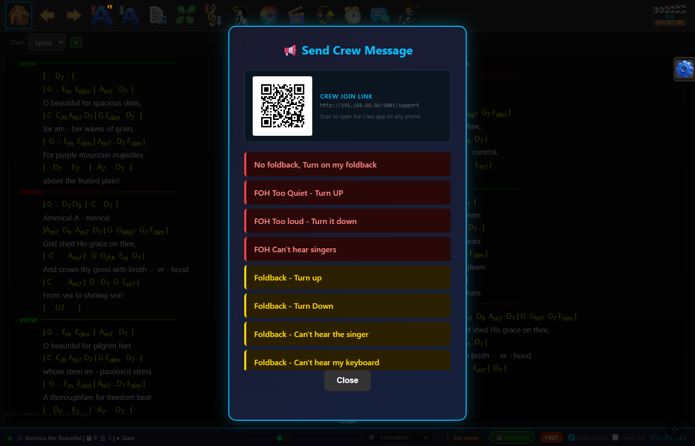 ShowTime crew messaging