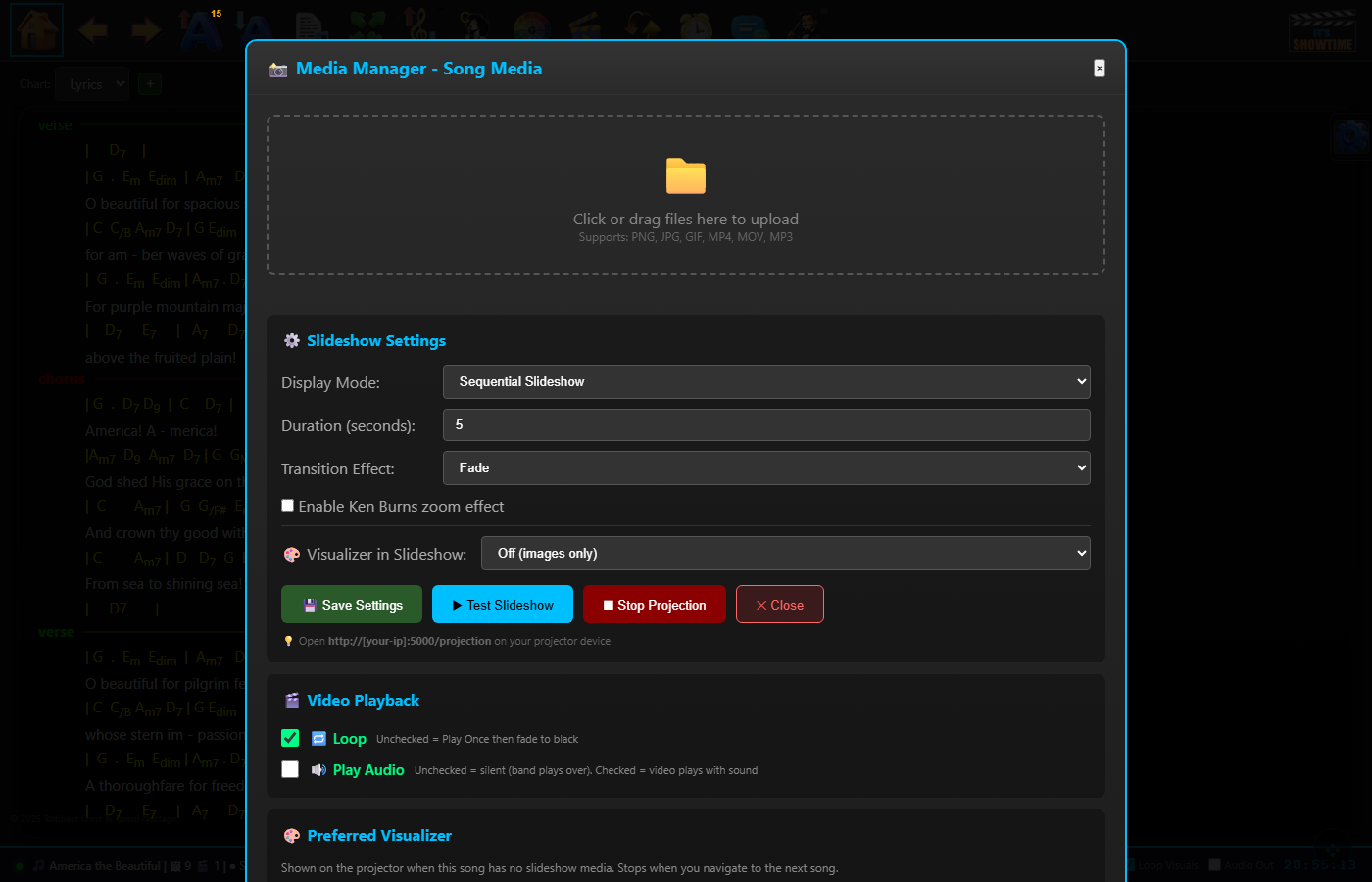 ShowTime media manager — slideshow settings