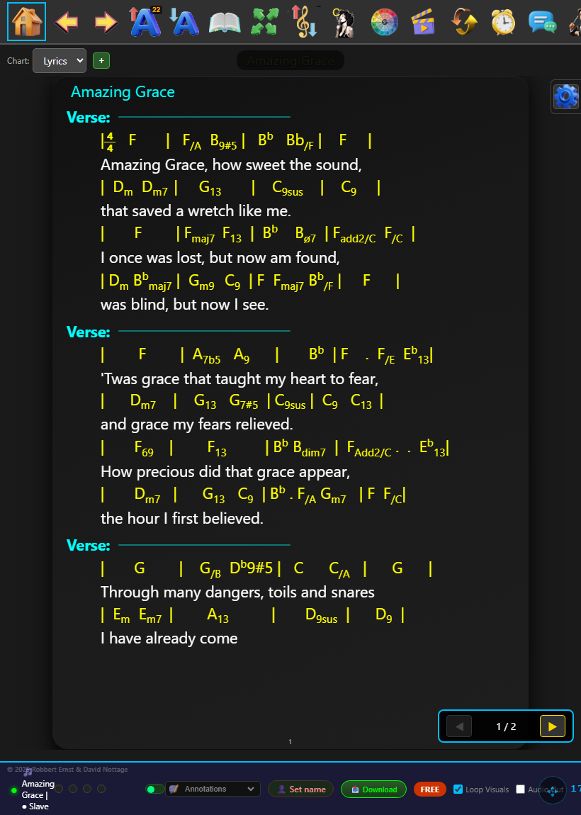 ShowTime portrait single-page chord chart view